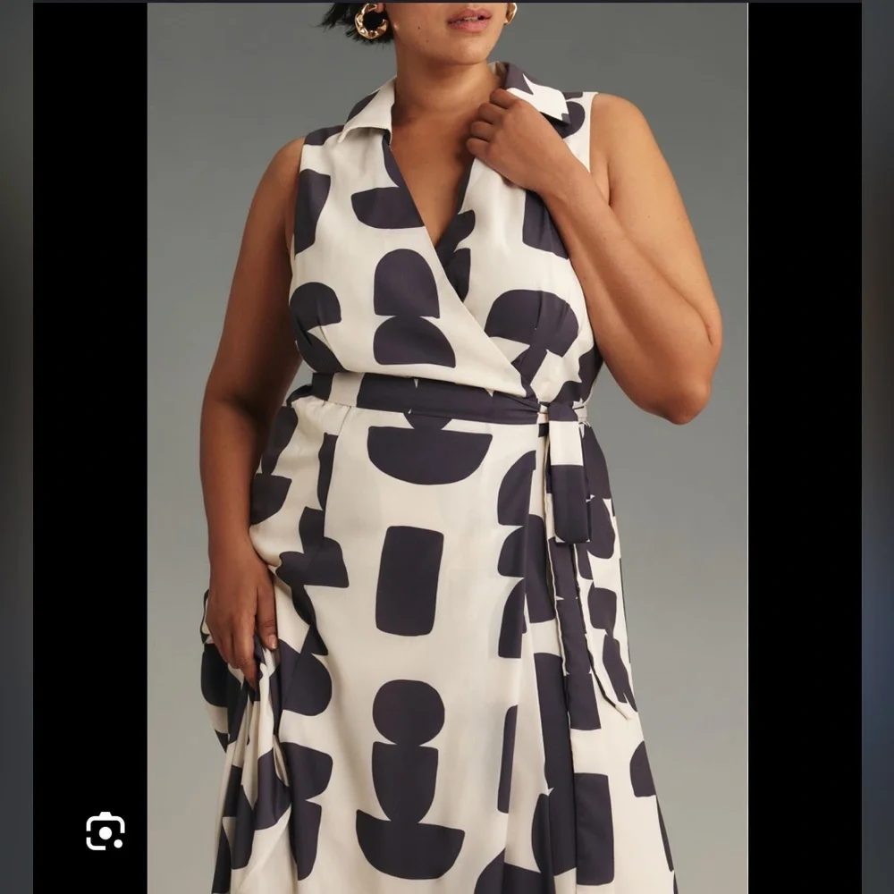 Anthropologie 1X Hutch Sleeveless Black & White Plus V-Neck Wrap Dress - Picture 8 of 10